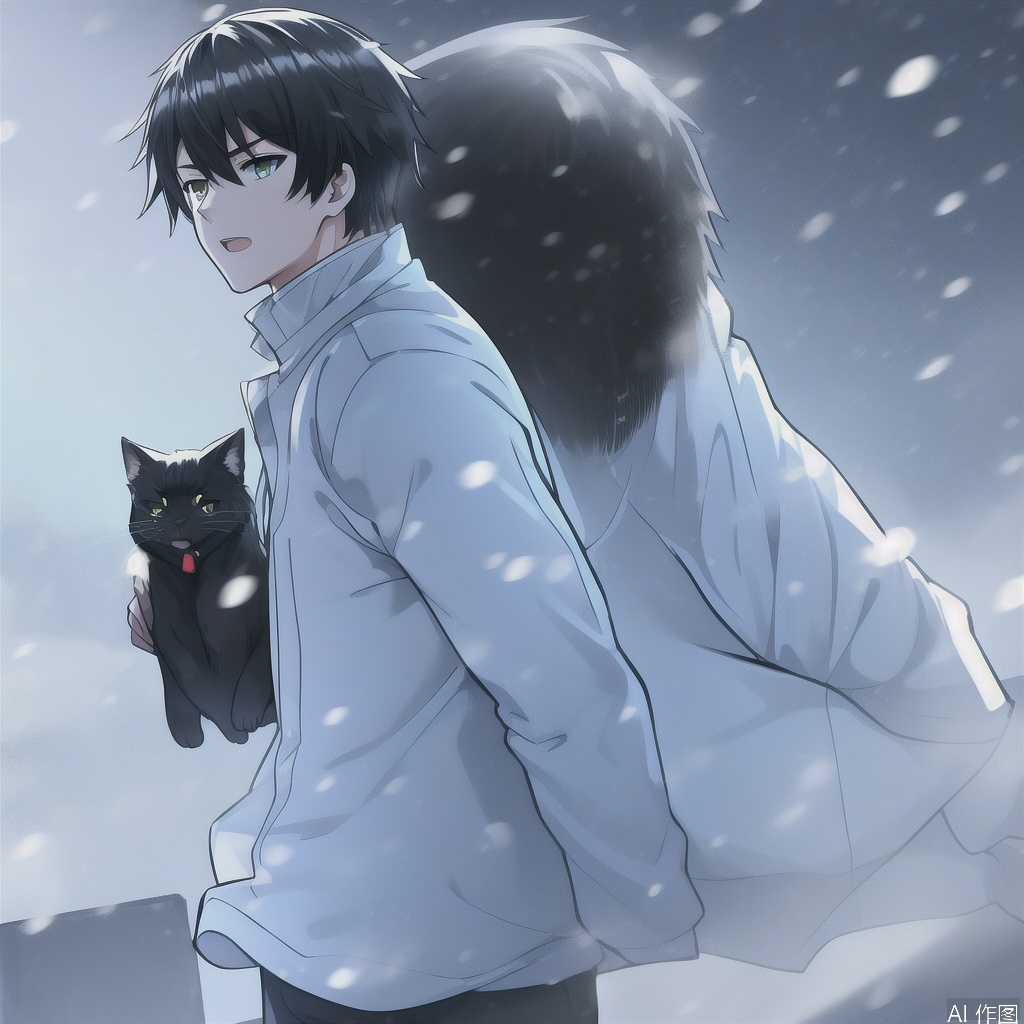 1boy,solo,snow,stronghold,Combat Uniform,Black cat

,(((masterpiece))),((best quality)),8k,available light,shinkai style -- ar 4:3 -- iw 0.3 -- niji 5 -- s 100, ,