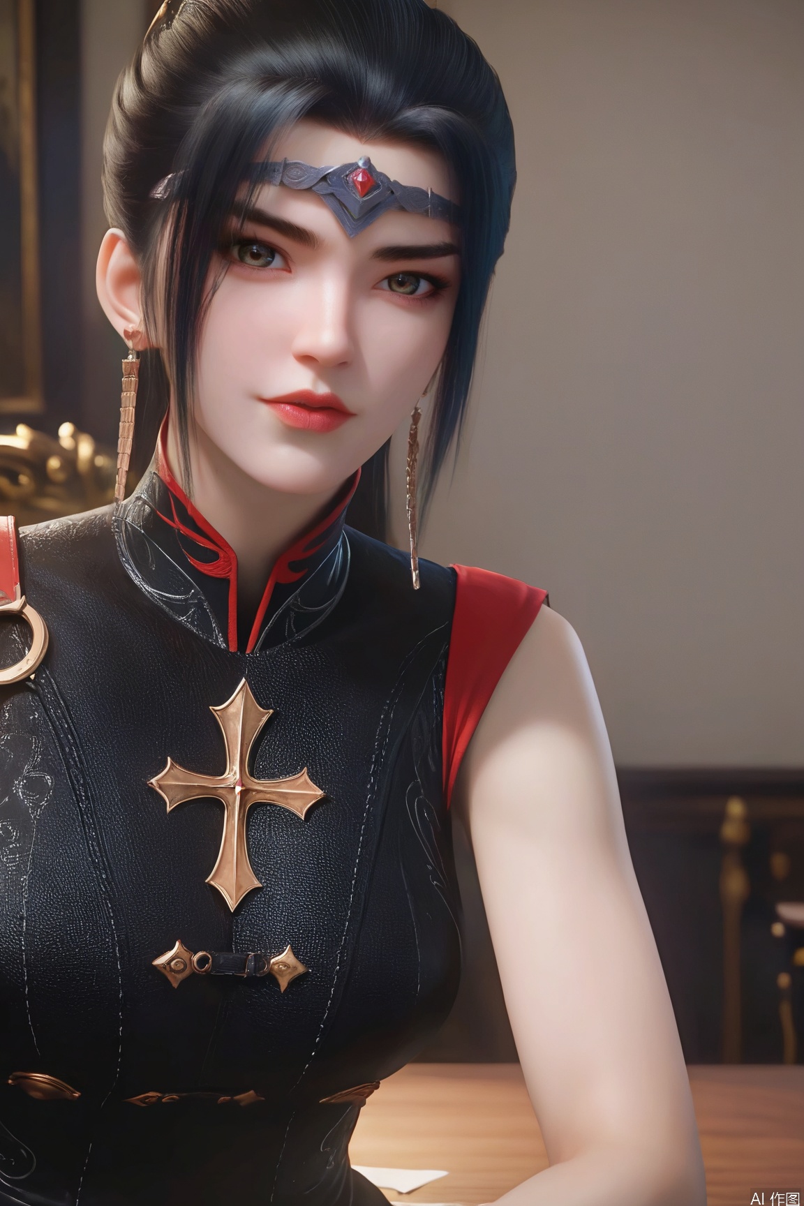 score_9_up,score_8_up,score_7_up,(Masterpiece, Best Quality, High Resolution, 8K Raw),absurdres, highres, Expressiveh,illustration,CG,
1girl, solo, breasts, looking at viewer,black-hair, upper body, lips,dress ,