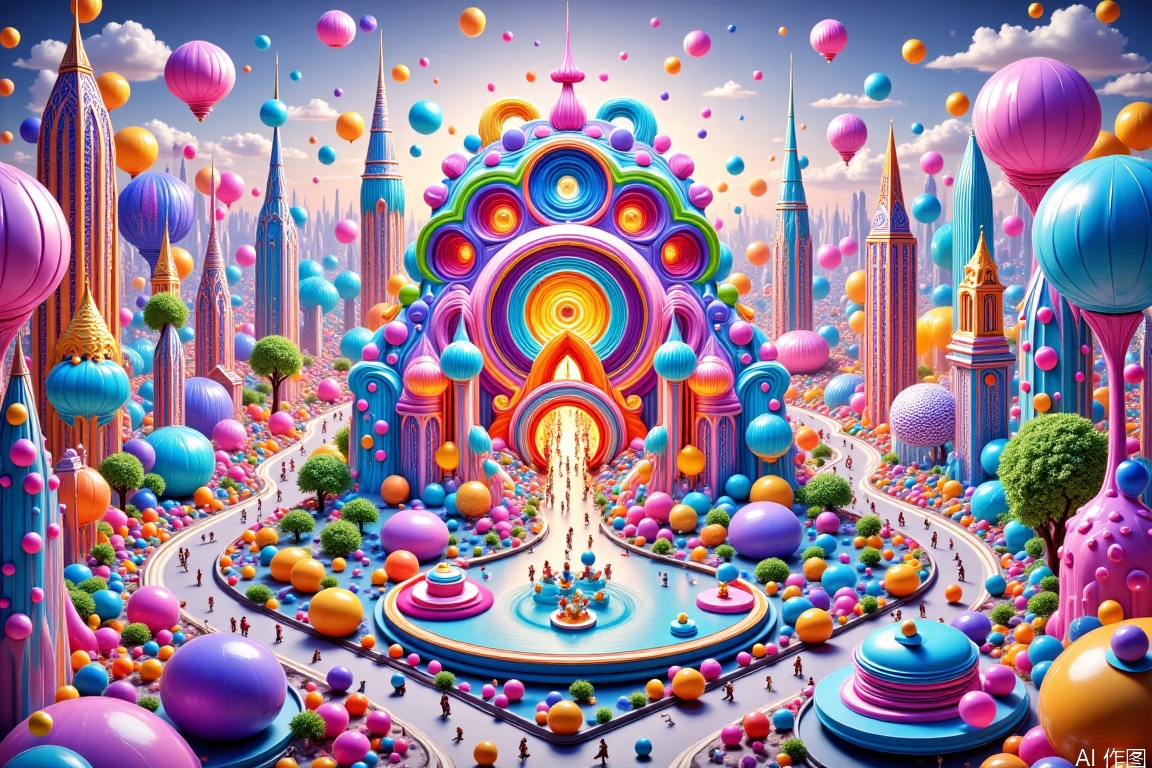 Colorful beast,Dreamwave art,Magical architectural landscape
