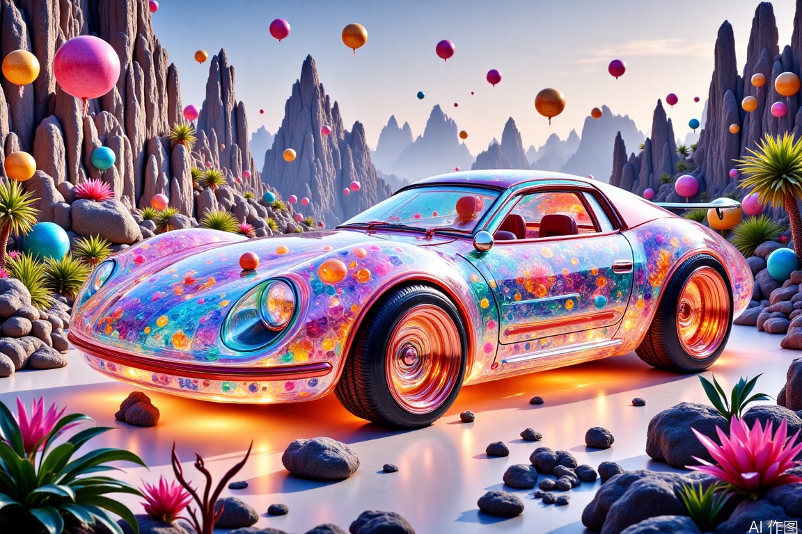 Transparent mech,car,Bamboo woven articles,Exotic scene,Magical architectural landscape,Colorful beast