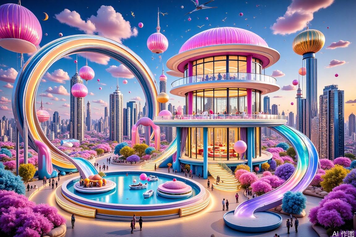 Colorful beast,Dreamwave art,Magical architectural landscape,The art of collage,Dopamine city,Interior design