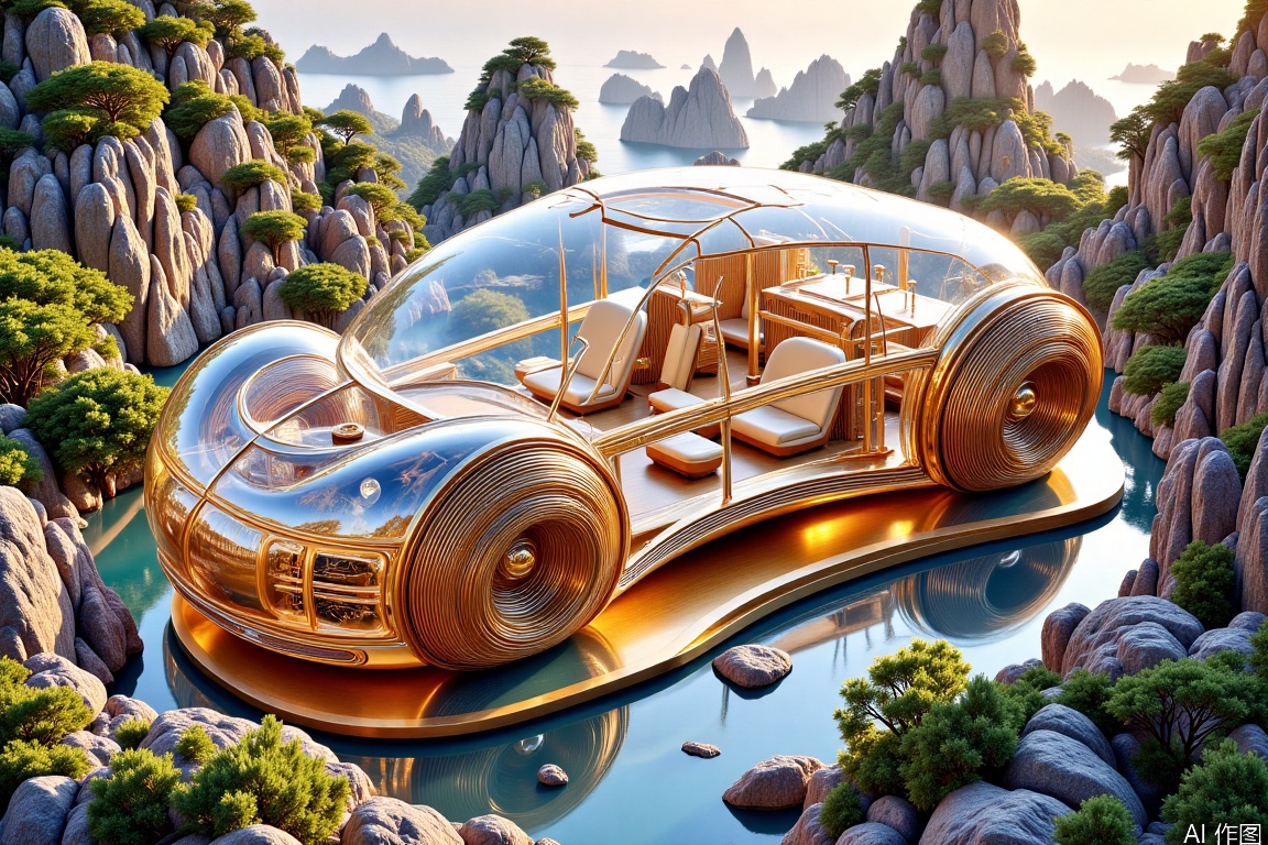 Transparent mech,car,Bamboo woven articles,Exotic scene,Magical architectural landscape