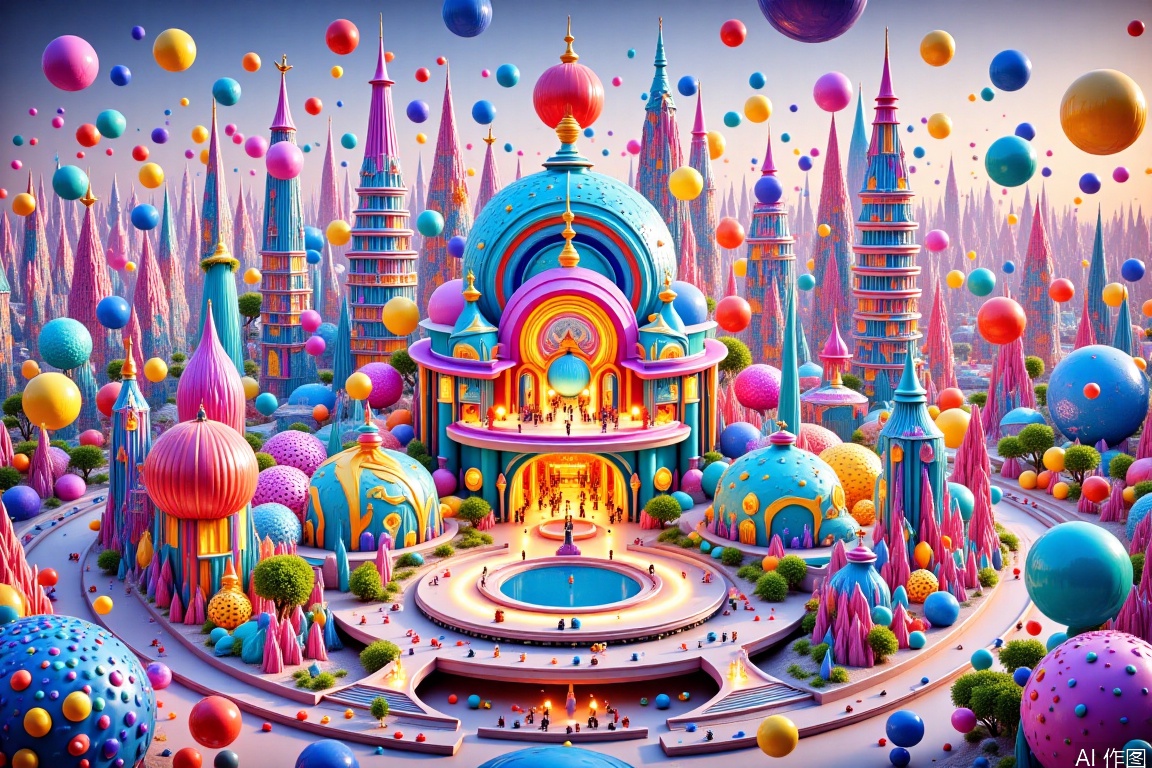 Colorful beast,Dreamwave art,Magical architectural landscape