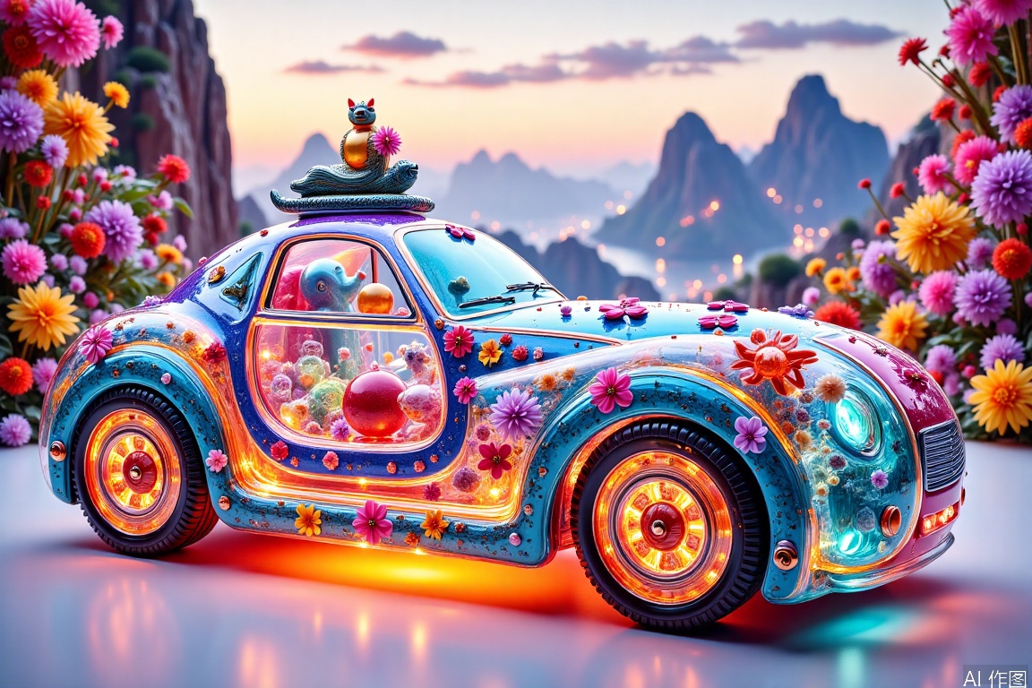 Transparent mech,car,Bamboo woven articles,Exotic scene,Magical architectural landscape,Colorful beast,Traditional Chinese meticulous painting - flower,bird,landscape style