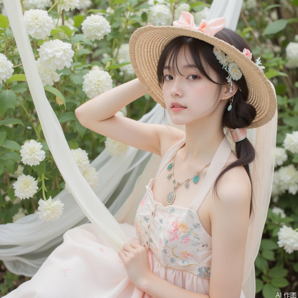 1girl,halter_dress,flower,
