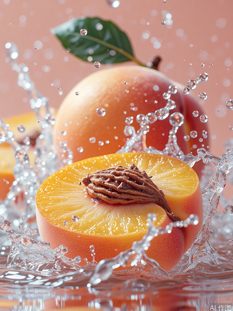 Dynamic splashes of water,peach