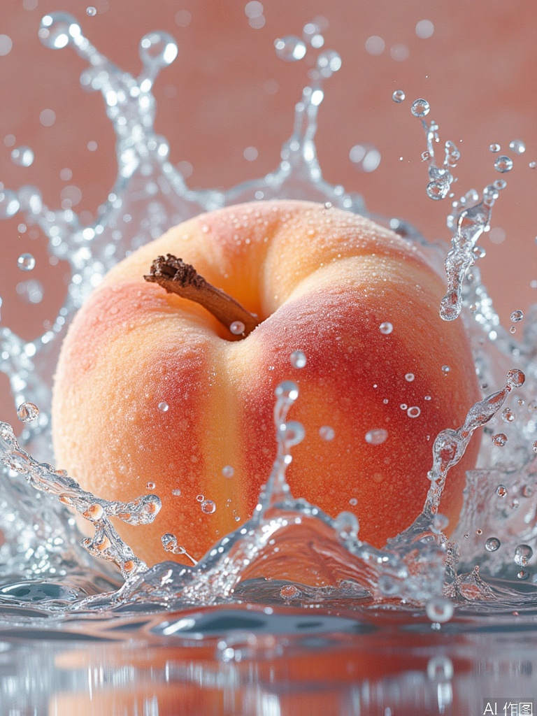 Dynamic splashes of water,peach