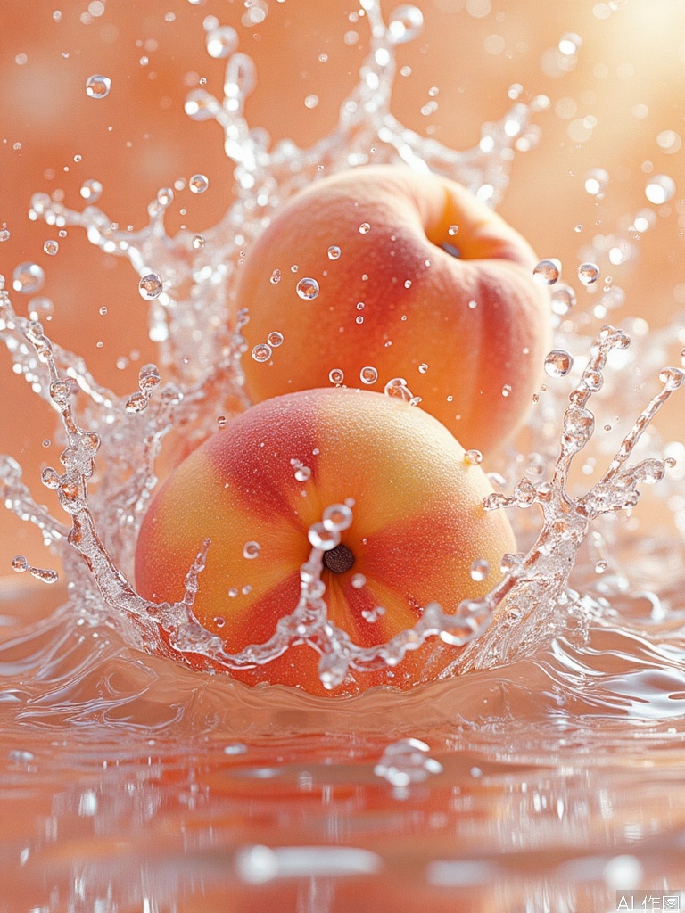 Dynamic splashes of water,peach