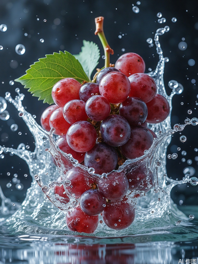 Dynamic splashes of water,grape