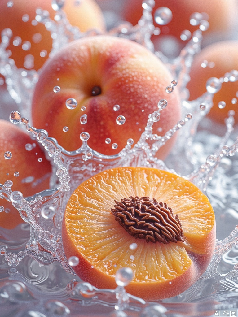 Dynamic splashes of water,peach