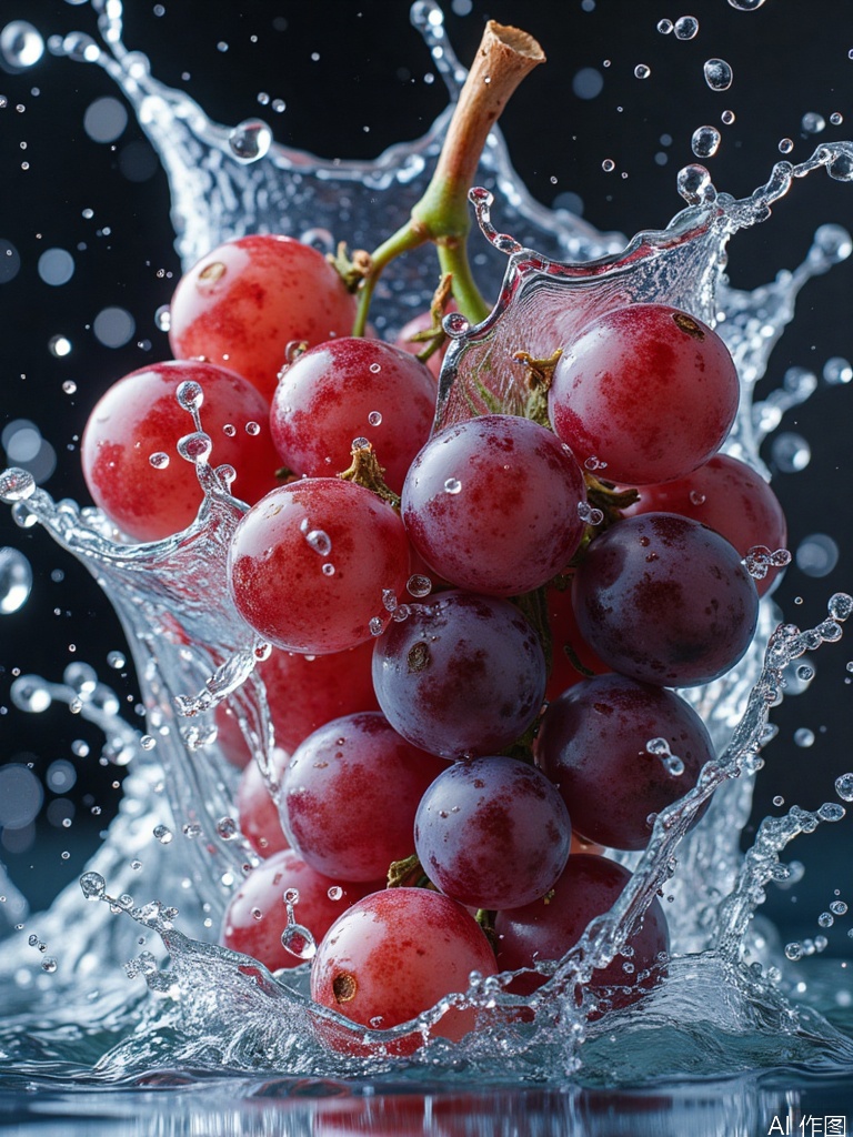 Dynamic splashes of water,grape