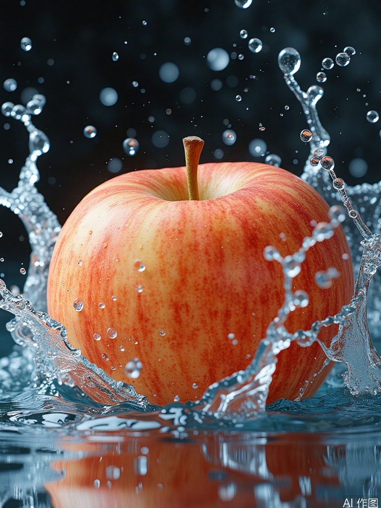 Dynamic splashes of water,apple