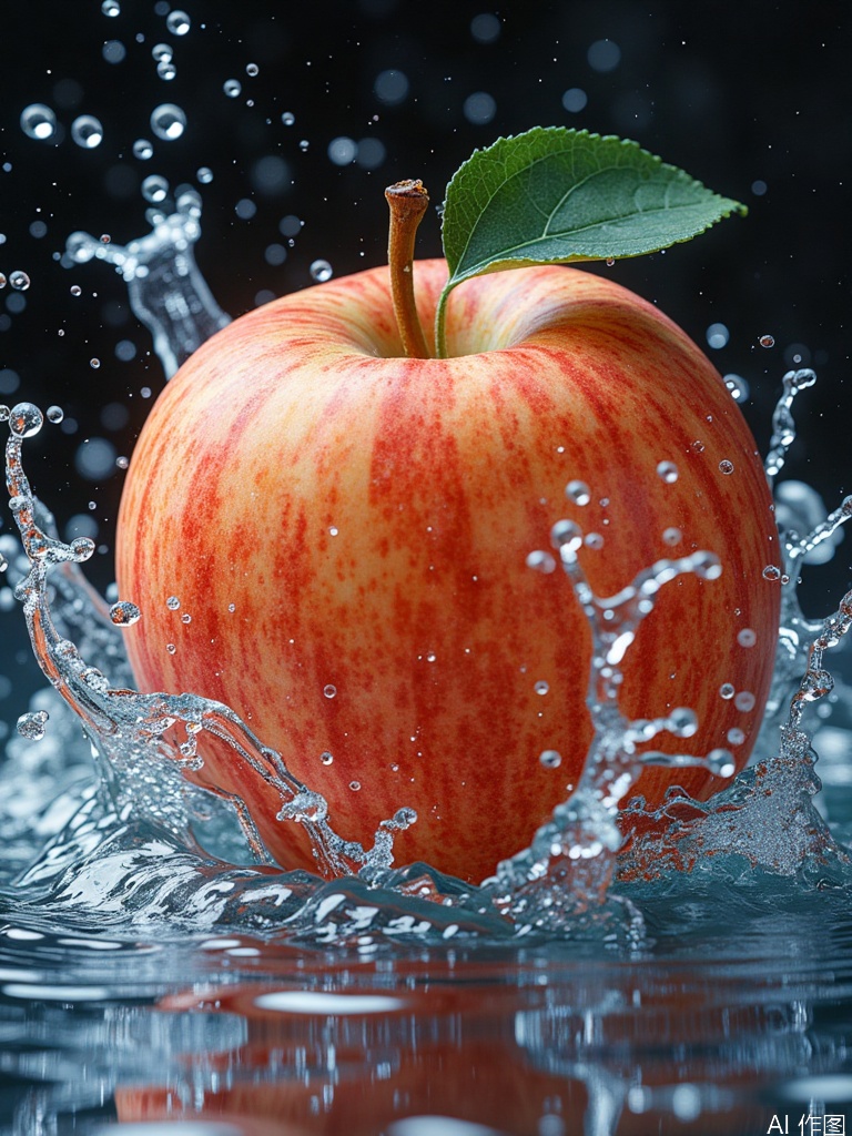 Dynamic splashes of water,apple