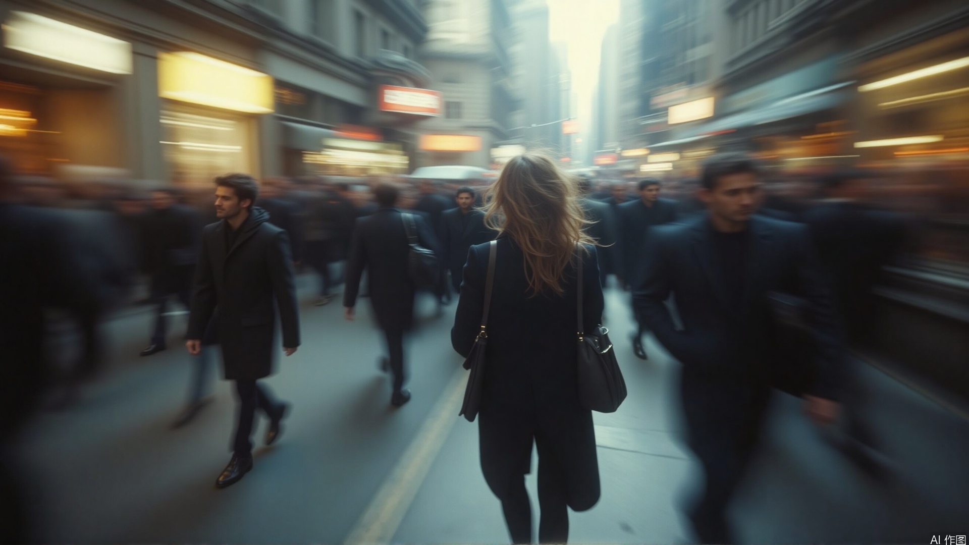 urban,motion blur effect,cinematic texture background,dynamically blurred background,Quick movement of people,no character