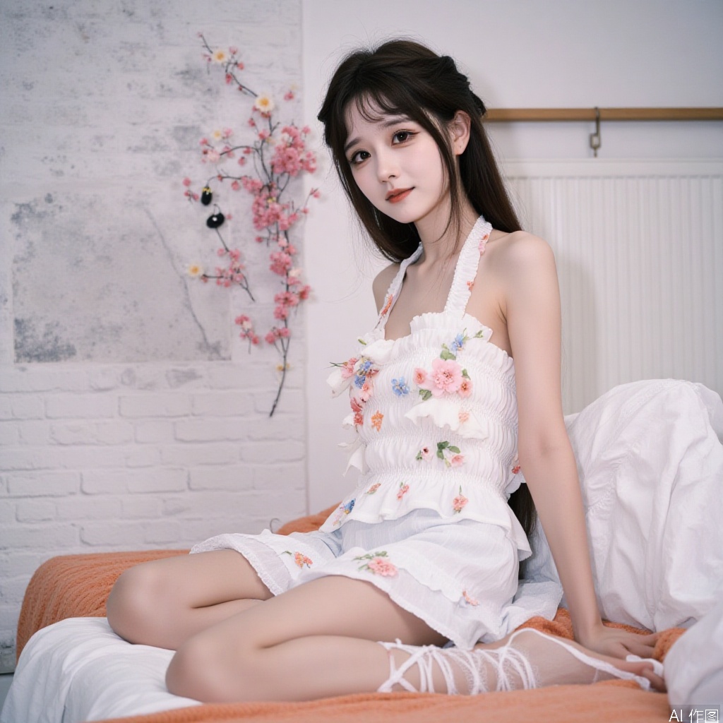 1girl,halter_dress,flower,
