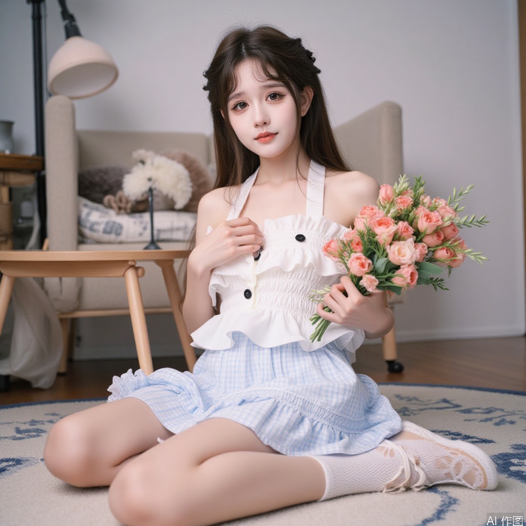 1girl,halter_dress,flower,
