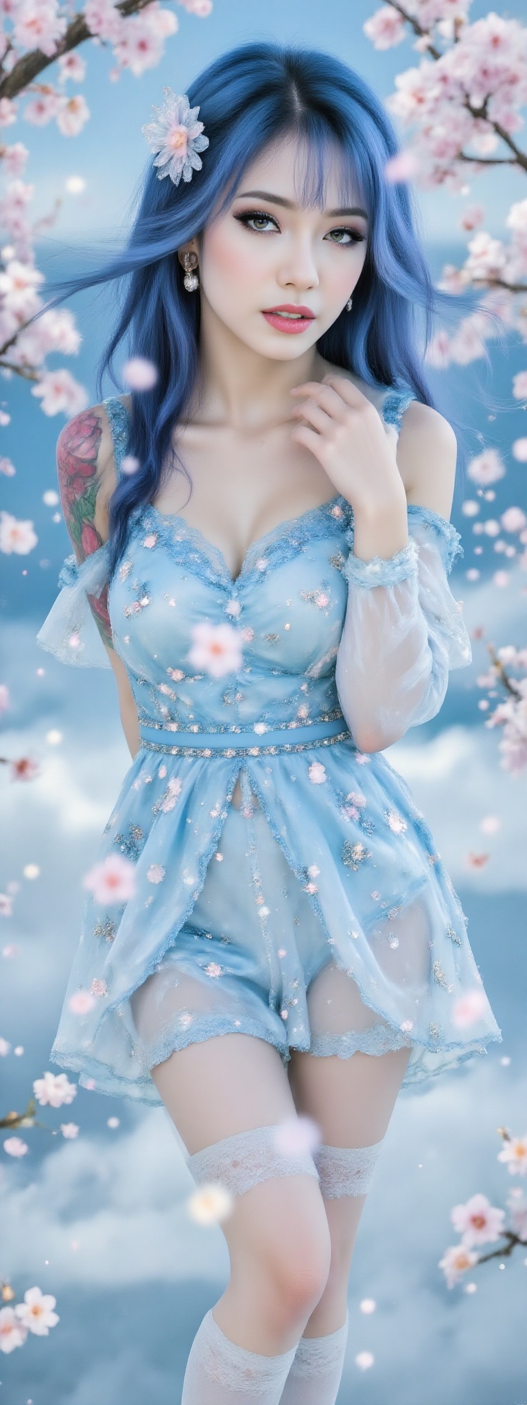 Top quality. Image content: A full-body portrait of a solitary young woman,  gazing at the viewer. She has flowing,  long...