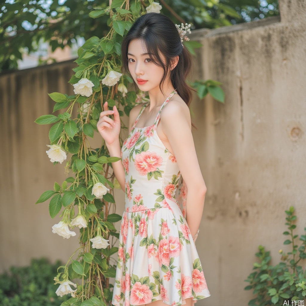 1girl,halter_dress,flower,