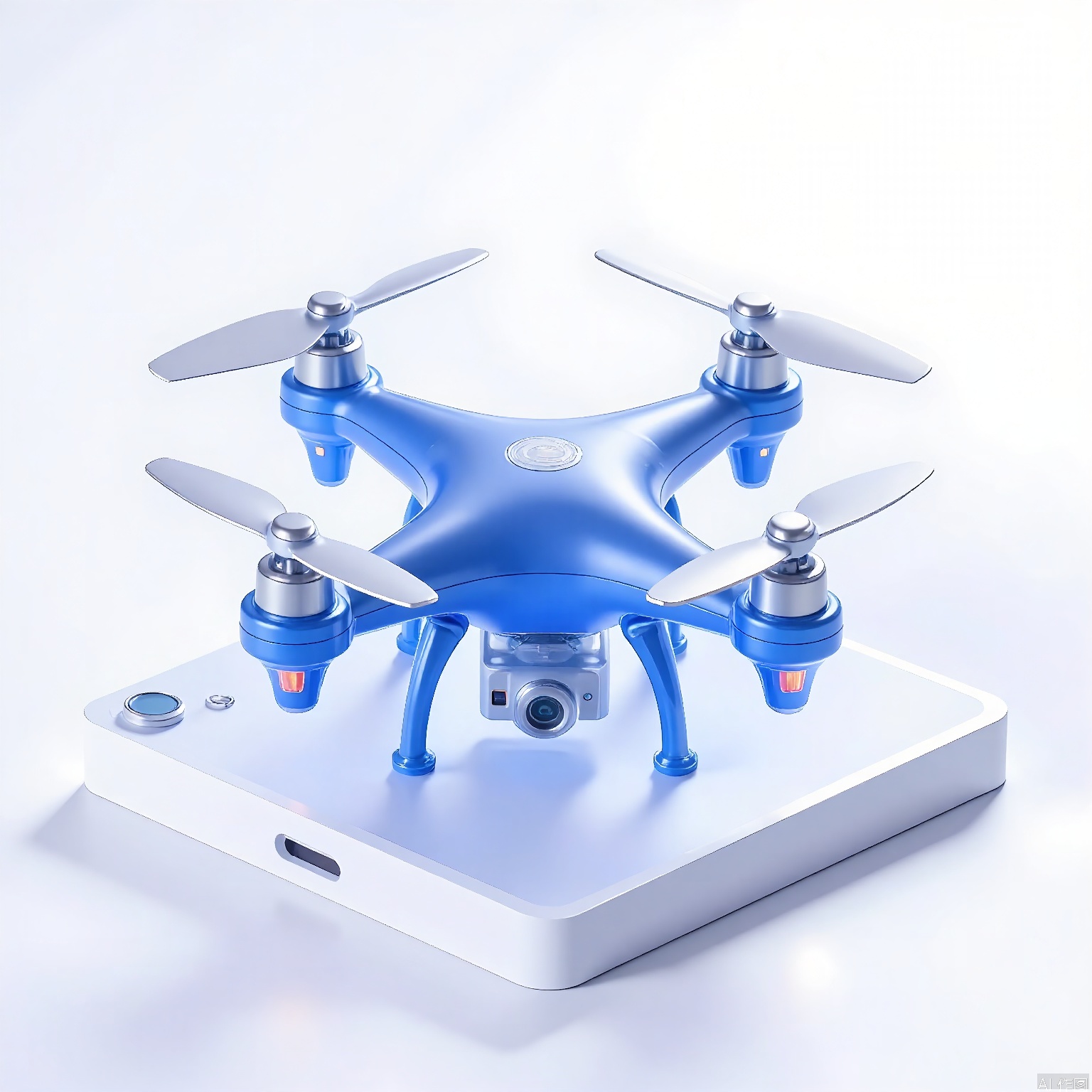 3DTB, A high-tech glass 3D icon of a drone. The drone has a compact, quadcopter design with propellers that appear to be in mid-flight. The body is made of a lightweight, carbon fiber material, and the icon is displayed on a clean white background, showcasing its advanced engineering.