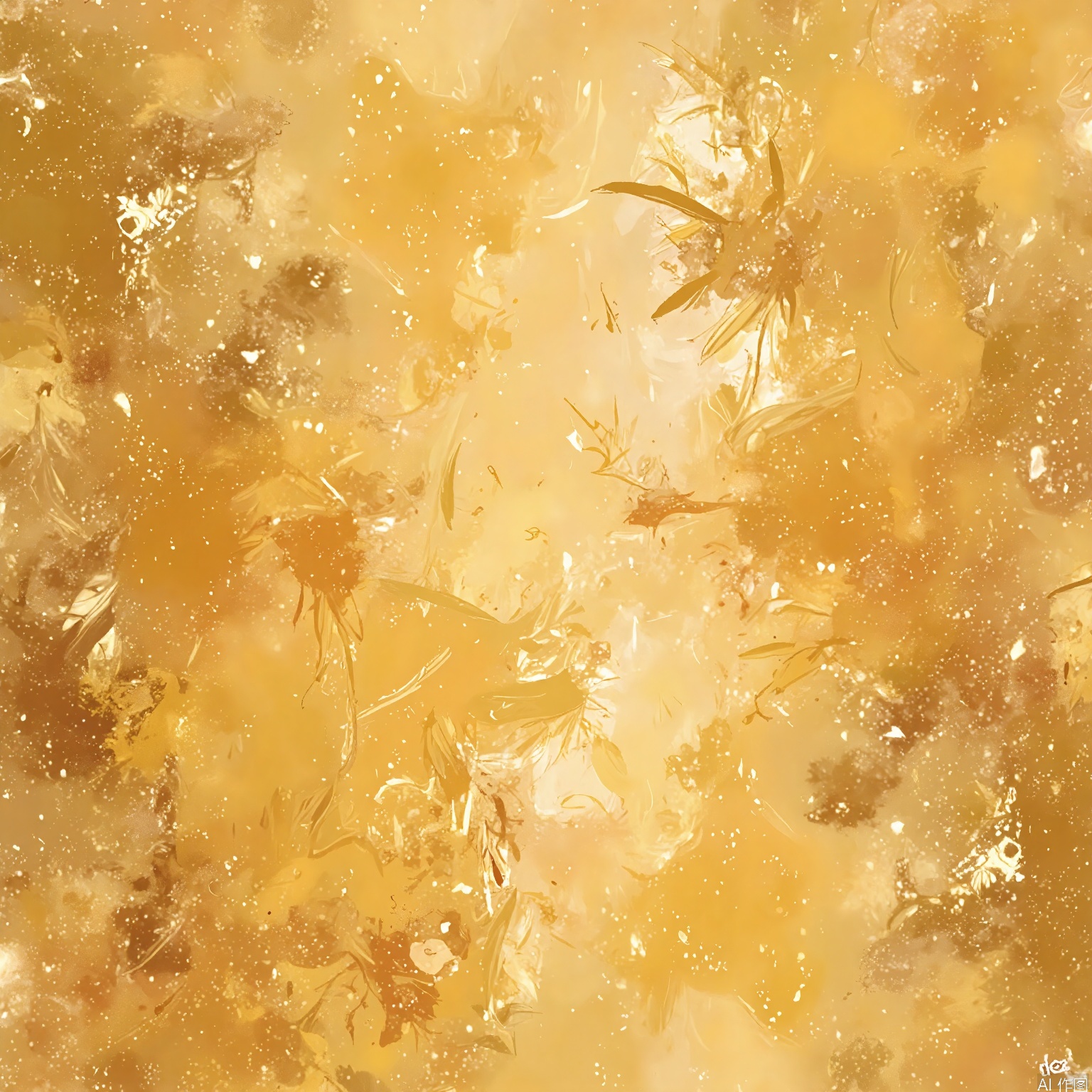 JSCZ, Abstract art, digital painting, impressionistic style, vibrant golden hues, textured brush strokes, chaotic and dynamic composition, warm and rich color palette, no distinct objects or figures, high contrast between light and dark areas, intricate patterns and swirls, layered and complex design, evokes a sense of movement and energy, visually striking and immersive, reminiscent of abstract expressionism, no watermark, no artist signature, no identifiable location or context, no specific subject matter, no people, no animals, no text, no clothing, no accessories, no background elements, no foreground elements, no specific style or theme, no specific medium, no specific artist, no specific era, no specific location, no specific culture