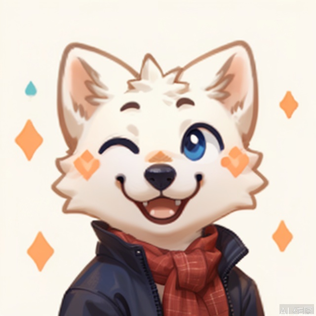 solo, smile, , simple background, white background, closed mouth, emoticon, :3, animal, Fur_soft, animal focus