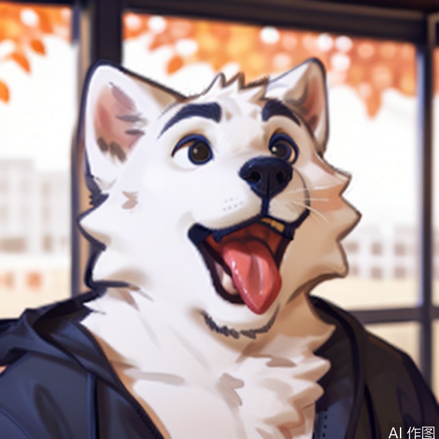 solo, open mouth, tongue, tongue out, blurry, black eyes, furry, animal, cat, meme, realistic, animal focus, whiskers,Fur_soft