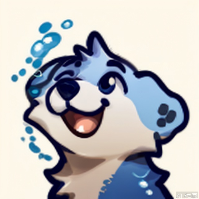 solo, smile, , simple background, white background, closed mouth, emoticon, :3, animal, Fur_soft, animal focus,water dog, dog,blue fur,water