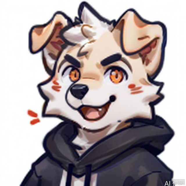 solo, smile, 1boy, simple background, white background, closed mouth, emoticon, :3, two-tone_fur, Fur_soft, animal focus,dog boy,hung_(arknights)