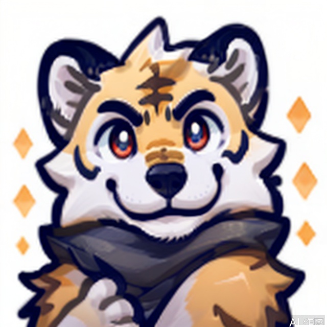 solo, smile, 1boy, simple background, white background, furry,emoticon, :3, long hair,red eyes, Fur_soft, animal focus,tiger boy,black fur,tiger