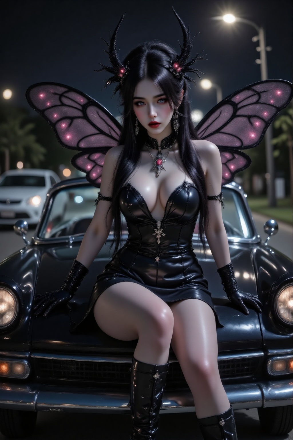 Top quality. Inspiration: Moths,  Mothman,  urban legends. Image: Close-up: A woman with long on Tensor.Art