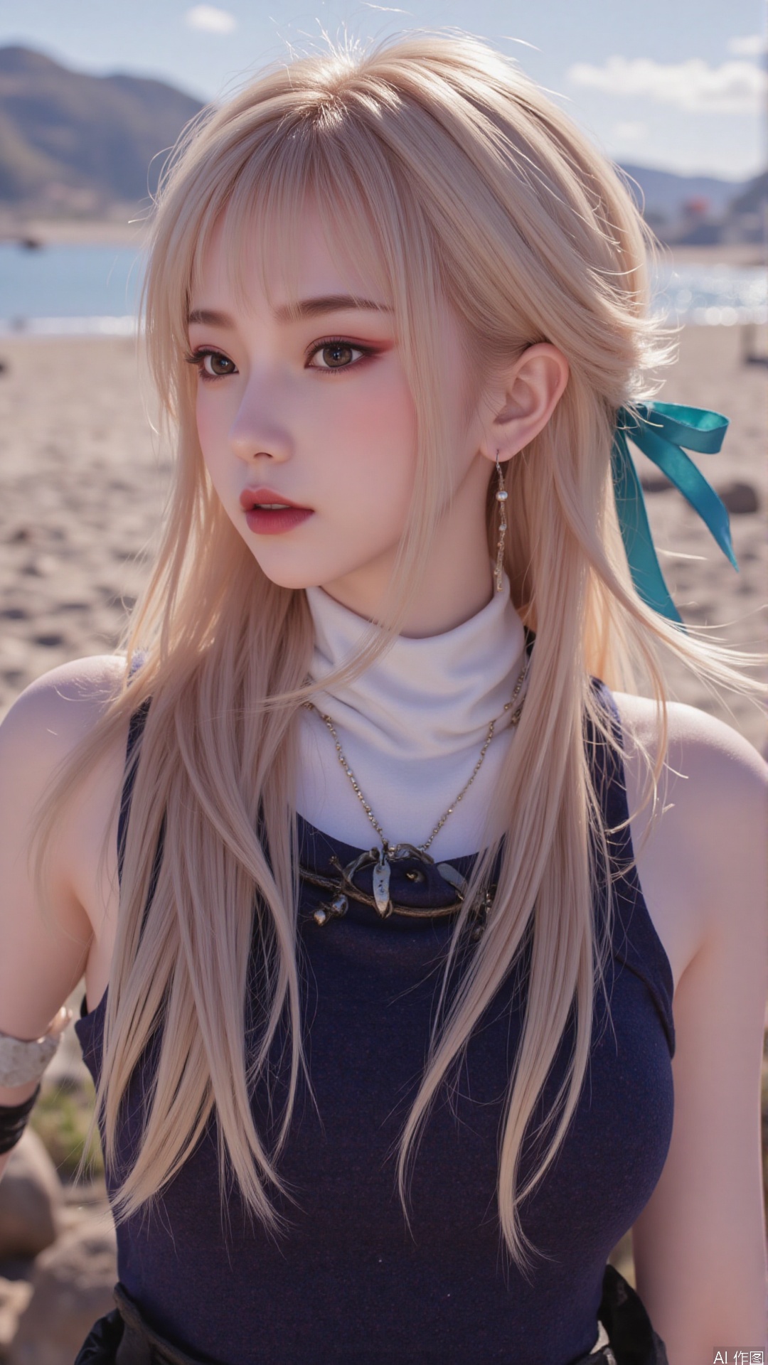  1girl, long hair, mischevious smile, perfect body, scenery, sharp focus, best quality, masterpiece, detailed outfit, illustration, perfect eyes, finely detailed beautiful anime eyes, realistic skin, intricate details, best lighting, depth of field, ultra high resolution,cowboy_shot