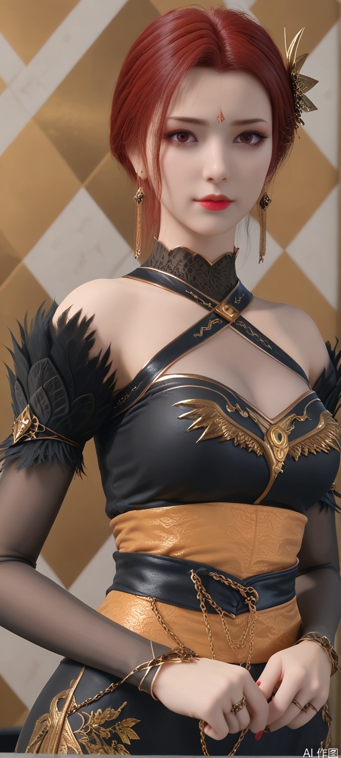 score_9,score_8, (high definition, Best quality, masterpiece, 4K, exquisite skin), 1girl, solo, breasts, looking at viewer, (diamond and beam background:1.1), cowboy_shot