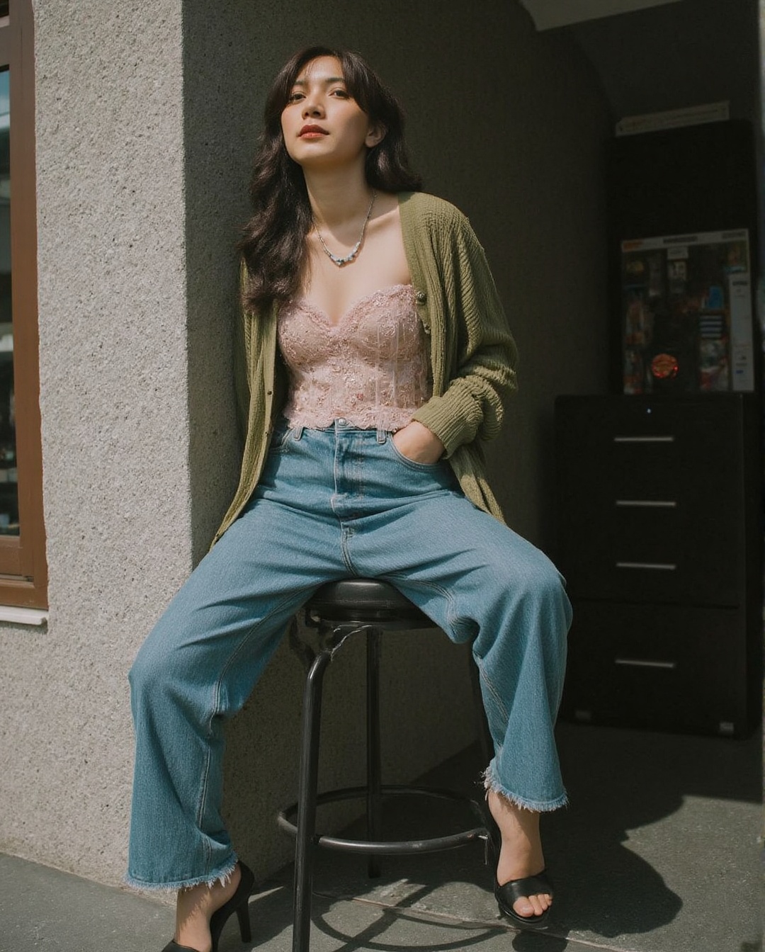 Create a realistic photoshoot scene using a Canon EOS 1D camera with a 50mm Canon RF lens set at f/1.4 aperture. Capture a...