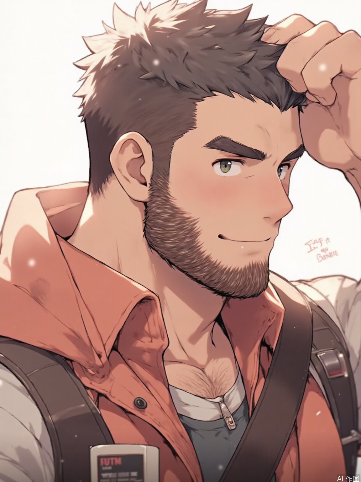 Anime style,manly man,1man,gym,handsome,beard,GSMAN