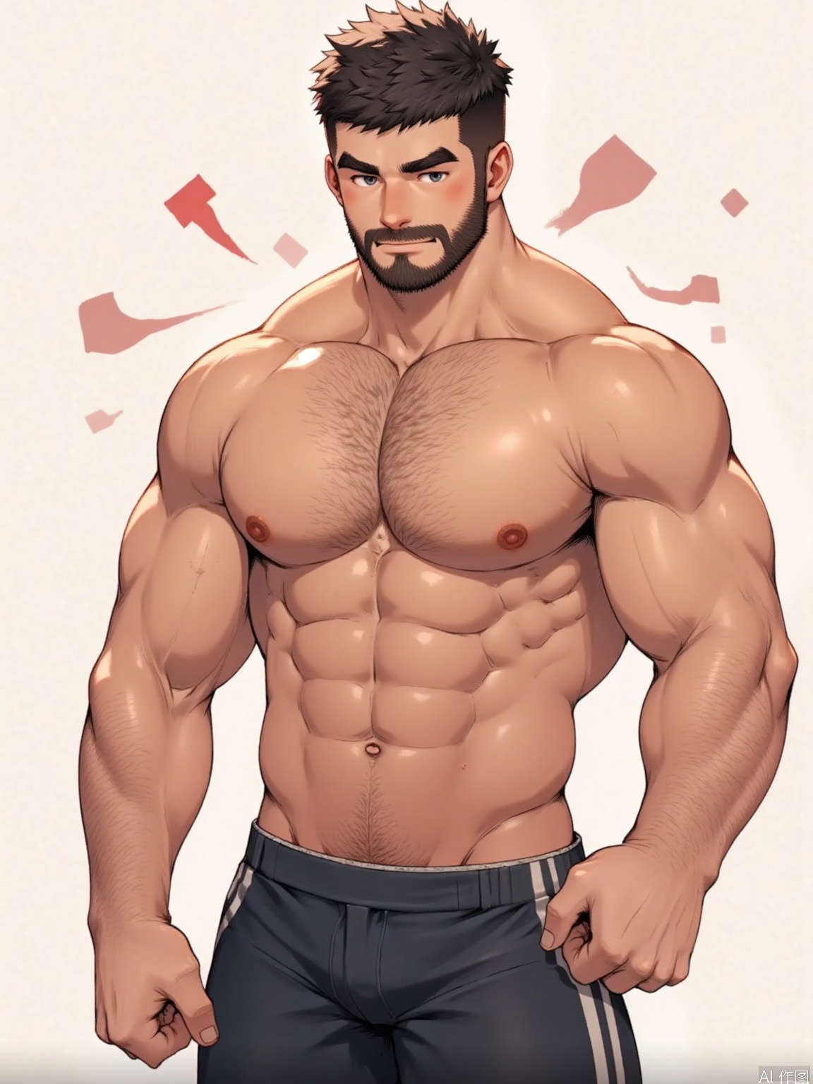 Anime style,manly man,1man,gym,handsome,beard,GSMAN