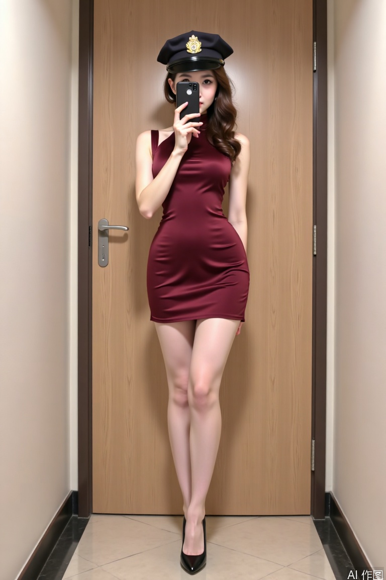  1 girl,upper body,Busty, crown,Police Cap long-legged, slender-waisted,looking at viewer,fullbody,in doors,standing,youlingniang,Suspender stockings,youlingniang,cheongsam