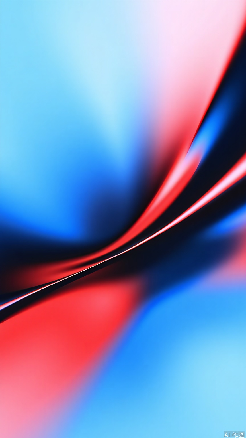 LTTX, Abstract digital artwork featuring smooth, flowing lines and shapes. Dominant colors are shades of blue and red, with a gradient effect creating a sense of depth and movement. The composition is dynamic, with no discernible objects or figures, emphasizing a fluid, almost liquid-like texture. The style is reminiscent of digital painting or 3D rendering, with a polished, glossy finish. The background is a soft, pastel blue, while the foreground features darker, more saturated hues. The image is signed by the artist in the bottom right corner.