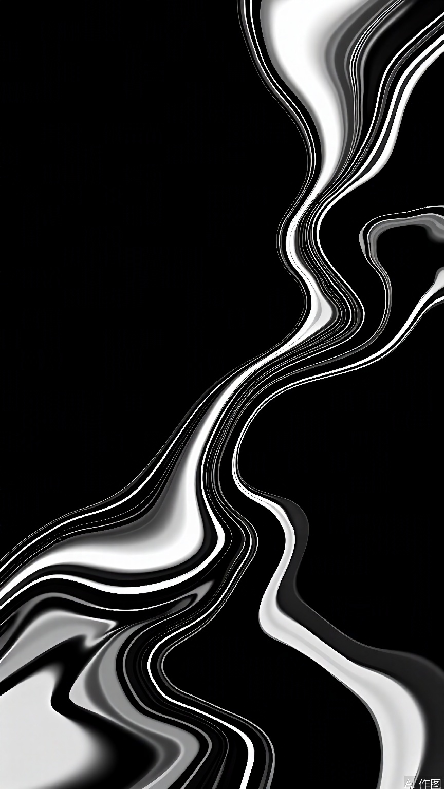 LTTX, A digital abstract art piece featuring swirling, fluid-like shapes in shades of white and gray on a black background. The design has a smooth, marble-like texture with a sense of movement and depth. The composition is dynamic, with curves and loops intersecting and flowing across the canvas. The overall effect is both modern and elegant, with a minimalist aesthetic. The image has a high contrast between the light and dark elements, emphasizing the intricate patterns and fluid forms.