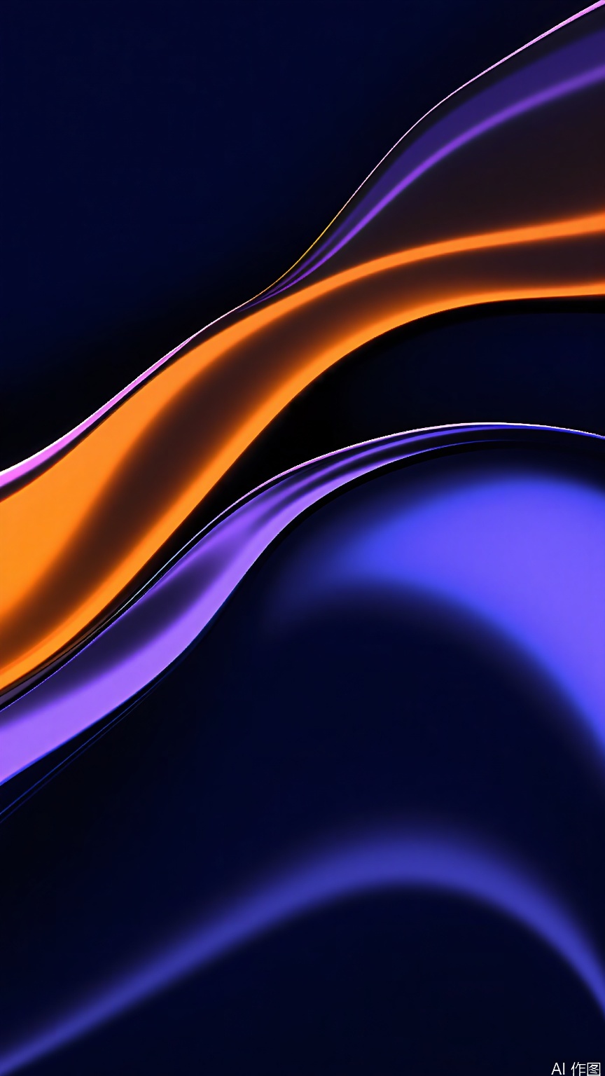 LTTX, Abstract digital artwork featuring smooth, flowing curves and vibrant colors. The image is composed of dark, deep blue and black hues with bright orange and purple accents. The curves create a sense of motion and depth, resembling a futuristic or cosmic landscape. The artwork has a glossy, almost liquid texture, with light reflecting off the surfaces. The style is reminiscent of digital painting, with a focus on blending and gradient transitions. The image is visually striking, with a balance of contrasting colors and dynamic shapes.