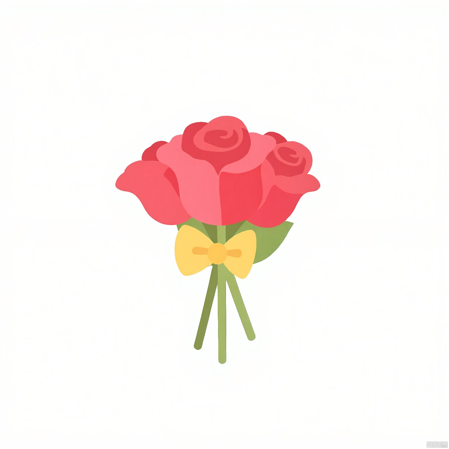 HYS, A simple digital drawing of a bouquet of red roses with green leaves, tied together with a yellow ribbon. The roses are in full bloom, with the petals vividly colored. The background is plain white, making the flowers stand out. The style is clean and minimalistic, with smooth lines and flat colors. The bouquet is positioned slightly off-center, with the stems and leaves extending downwards. The overall aesthetic is fresh and elegant, suitable for a greeting card or a romantic theme.