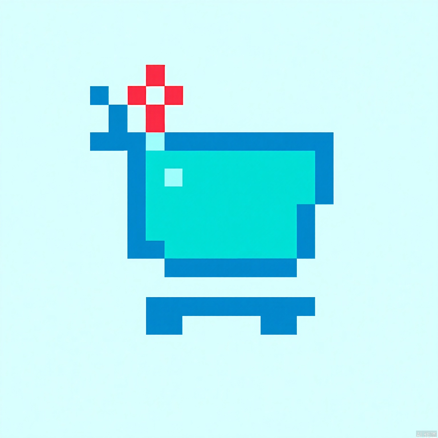 XSF, A pixel art shopping cart, colored in shades of blue and teal, with a small red pixel star in the top left corner. The cart is outlined with darker blue pixels.
