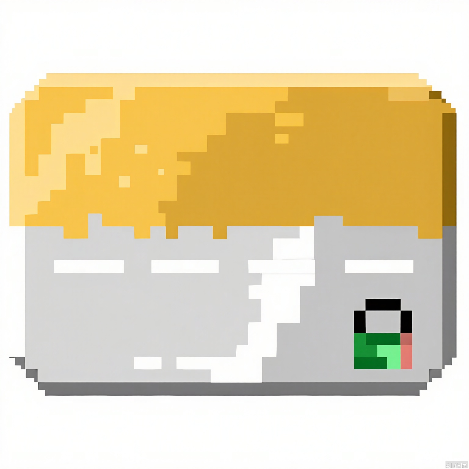 XSF, A pixel art credit card, featuring a gradient from gold to silver, with a tiny green pixel lock symbol in the bottom right.
