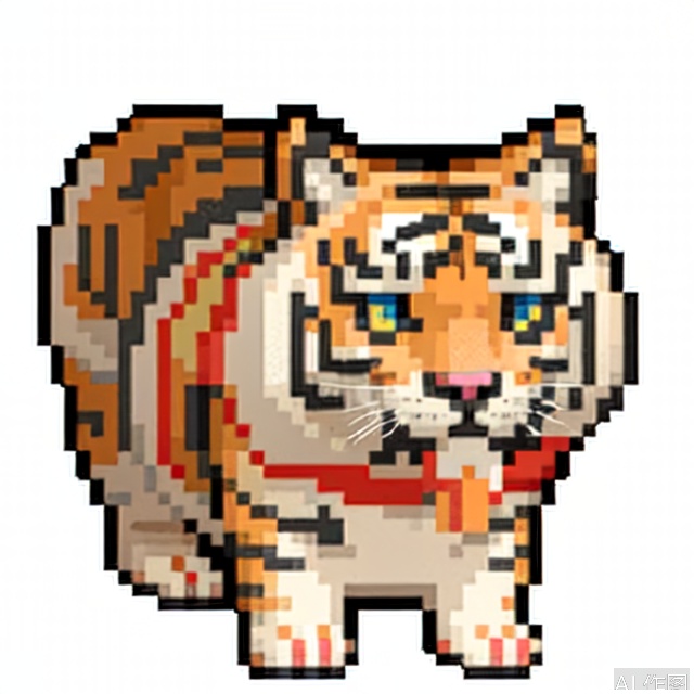 solo, simple background, standing, full body, animal,pokemon \(creature\), cat,tiger,no humans, transparent background,SoulKnight,pixel style