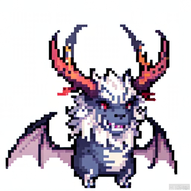 solo, smile, simple background, red eyes, full body, wings, horns, teeth, virtual youtuber, pokemon \(creature\), no humans, transparent background,bat,SoulKnight,pixel style