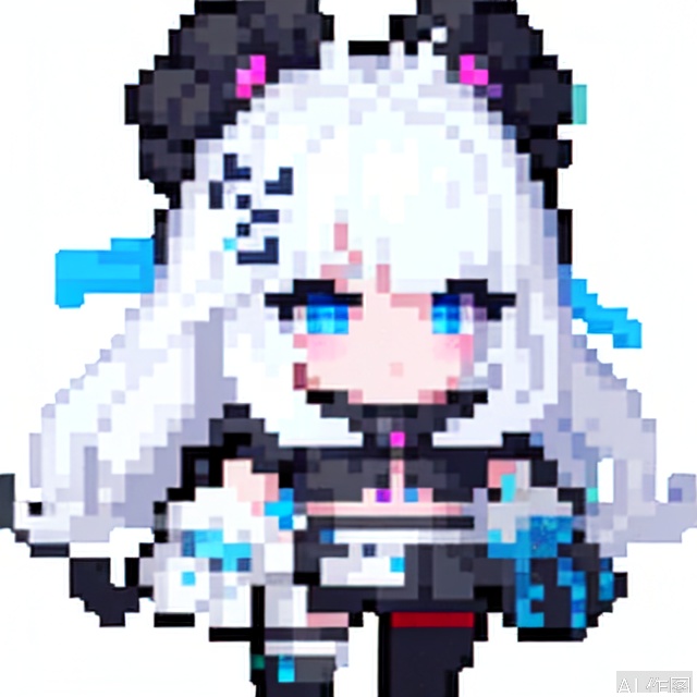 1girl, solo, long hair, looking at viewer, bangs, blue eyes, simple background, black hair, white background, blue hair, white hair, multicolored hair, virtual youtuber, transparent background,SoulKnight,pixel style