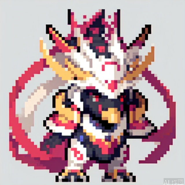 solo, simple background, red eyes, standing, full body, pokemon \(creature\), no humans, transparent background,SoulKnight,pixel style