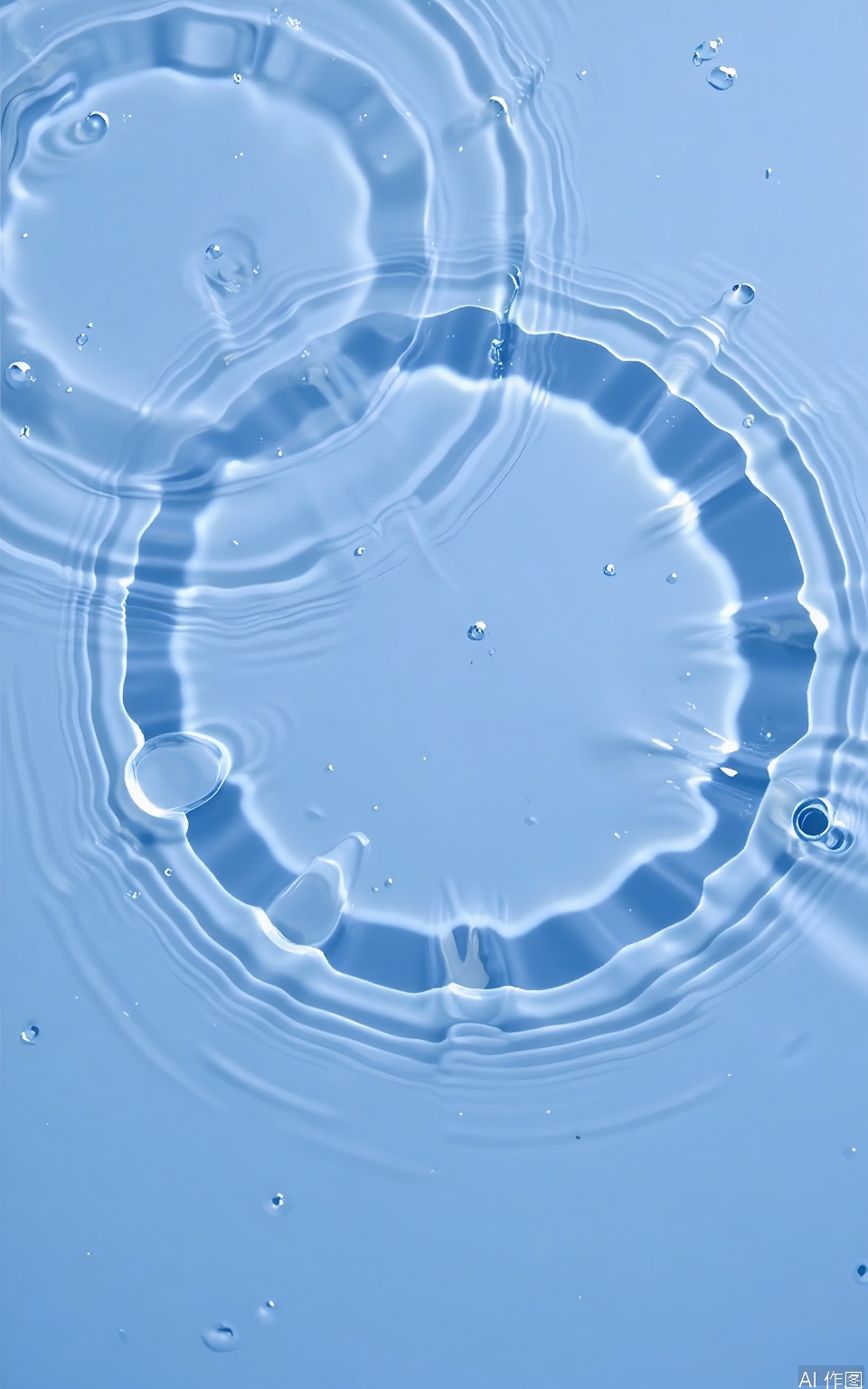 SBW, A close-up photograph of a rippling water surface, captured with a high-speed camera. The water is clear and blue, with light reflecting off the surface, creating intricate patterns and waves. The image has a serene and dynamic quality, showcasing the fluid motion of the water. The background is entirely composed of the water, with no other objects or distractions. The focus is sharp, highlighting the texture and movement of the water.
