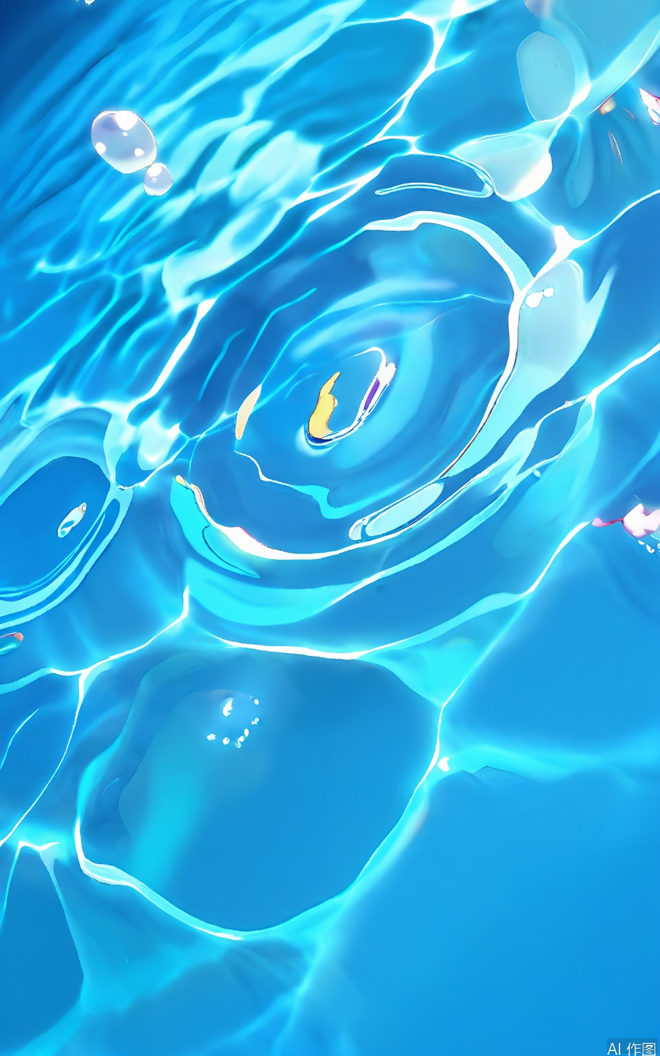 SBW, Photograph of a serene, clear blue water surface, rippling gently, creating a mesmerizing pattern of light and shadow. The water is calm, with soft waves creating a sense of tranquility. The image is devoid of any objects or people, focusing solely on the natural beauty of the water. The lighting is soft, with subtle reflections and highlights on the surface, adding depth and dimension. The color palette is dominated by various shades of blue, creating a peaceful and refreshing atmosphere. The overall composition is simple yet captivating, emphasizing the natural beauty of water.
