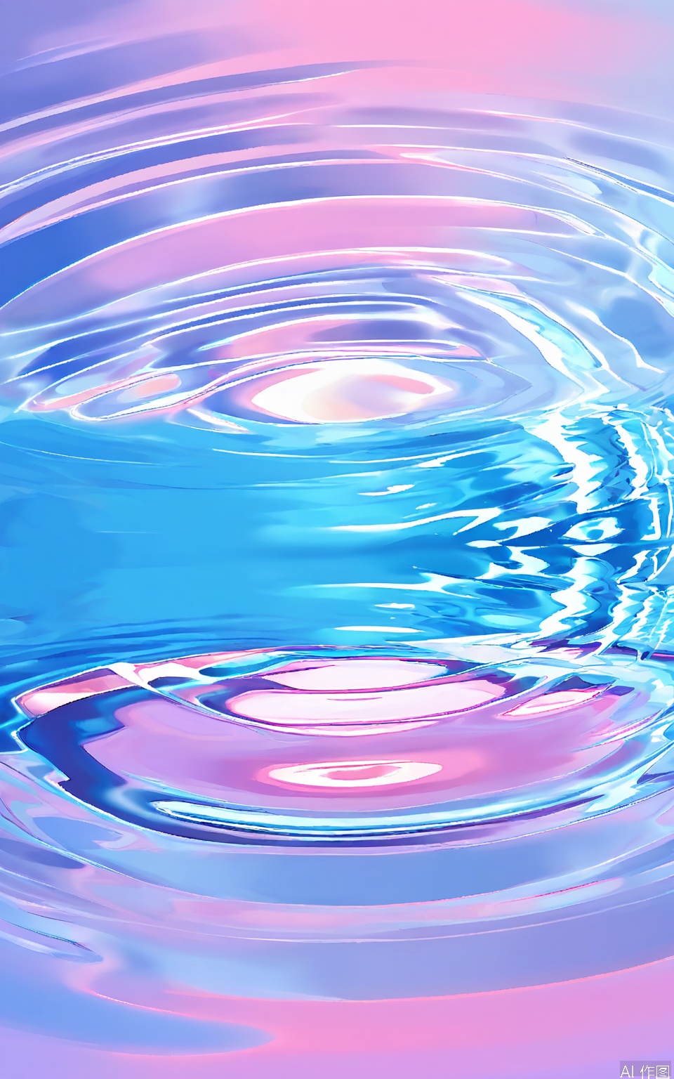 SBW, Photograph of a serene, abstract water scene with a gradient of colors from pale pink to soft blue, creating a calming and ethereal atmosphere. The water appears smooth and reflective, with gentle ripples and subtle light patterns. The image is minimalist, with no discernible objects or people, emphasizing the tranquility and purity of the water. The lighting is soft and diffused, enhancing the dreamy quality of the scene. The overall composition is balanced and soothing, with a focus on the natural beauty of water.
