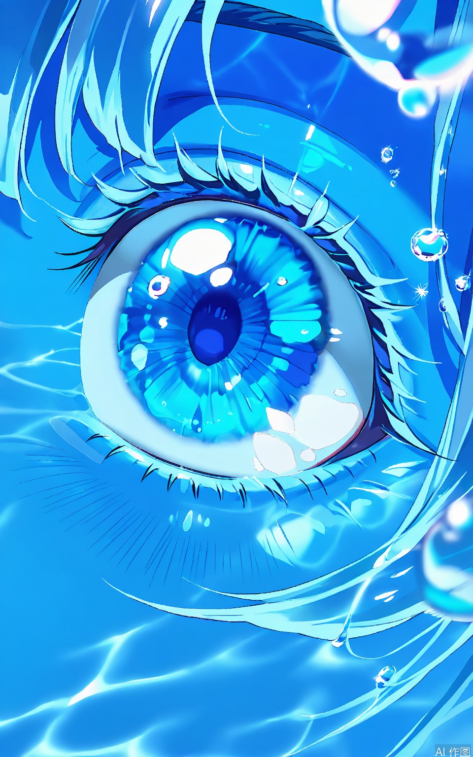 SBW, A close-up photograph of water droplets on a blue surface, likely a pool or a body of water. The droplets vary in size, some larger and some smaller, creating a dynamic and textured pattern. The water has a slight ripple effect, with gentle waves and light reflections. The overall color palette is dominated by different shades of blue, giving the image a calming and serene atmosphere. The image captures the natural beauty of water and the play of light on its surface.
